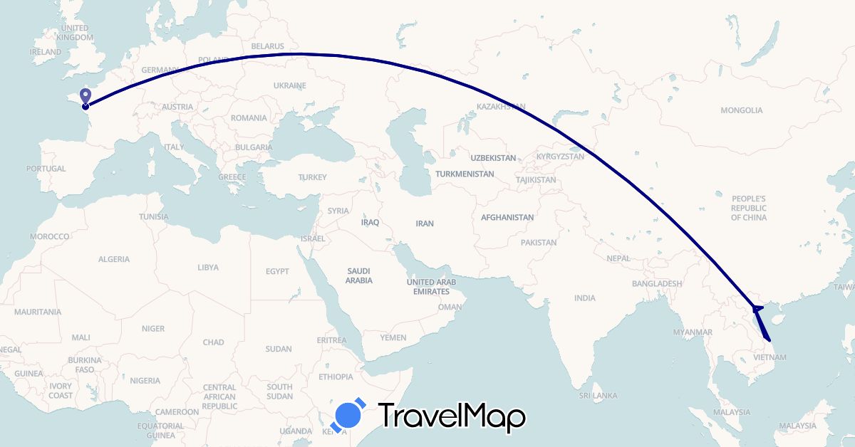 TravelMap itinerary: driving in France, Vietnam (Asia, Europe)
